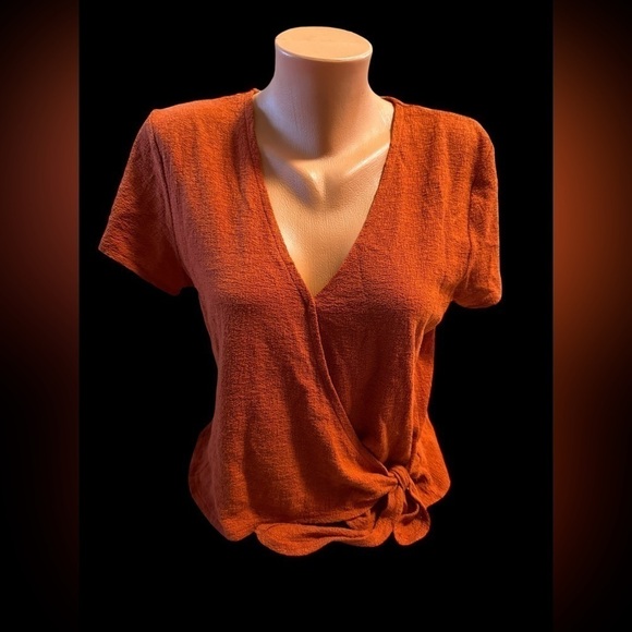 Madewell  Women’s Burnt Orange Tangerine Texture & Thread Wrap-Tie Top Medium - Picture 14 of 14
